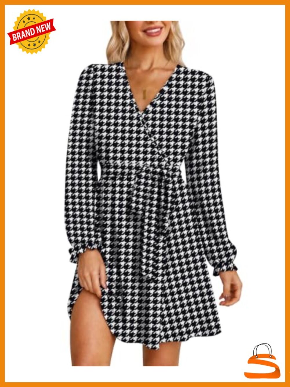Wrap V Neck Long Sleeve Belted A-Line Midi Dress with Ruffle Cuffs
